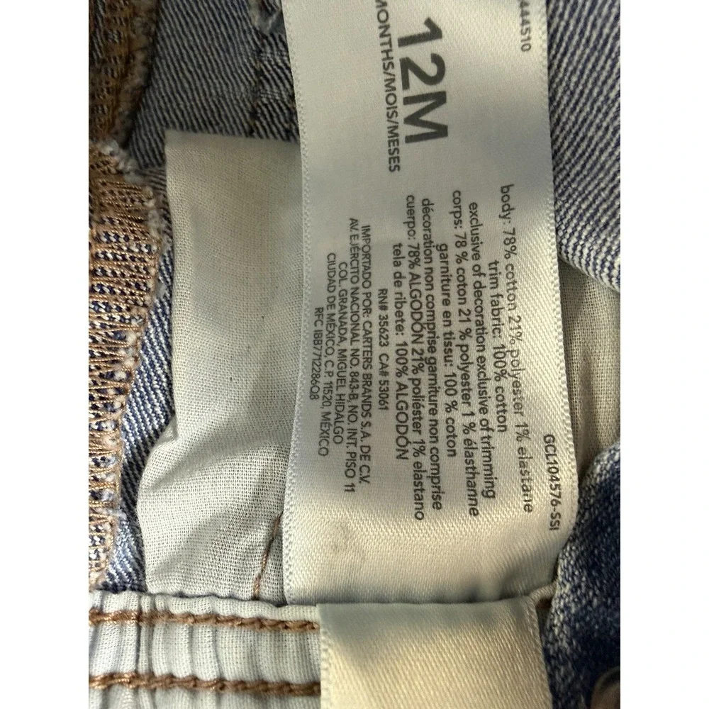OshKosh B'gosh Baby Denim Overalls 12M Blue Snap Leg Floral‎ Cuff - Picture 6 of 10